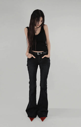 BLACK EDGE DOUBLE CURVE SLIT SHADOW BOOTCUT JEANS