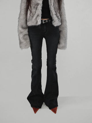 BLACK EDGE DOUBLE CURVE SLIT SHADOW BOOTCUT JEANS