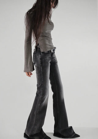 ALL DARK GRAY BRUSH WASHING SLIM FIT BOOTCUT JEANS