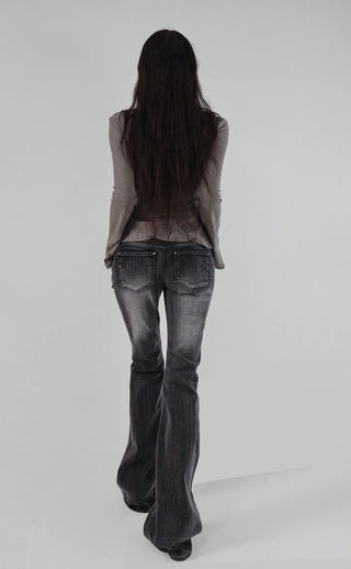 ALL DARK GRAY BRUSH WASHING SLIM FIT BOOTCUT JEANS