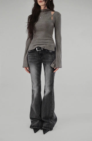 ALL DARK GRAY BRUSH WASHING SLIM FIT BOOTCUT JEANS