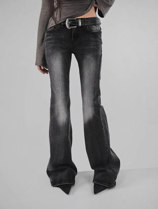 ALL DARK GRAY BRUSH WASHING SLIM FIT BOOTCUT JEANS