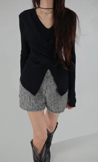 Wrap Mood Twisted Slit Soft V-Neck Knit