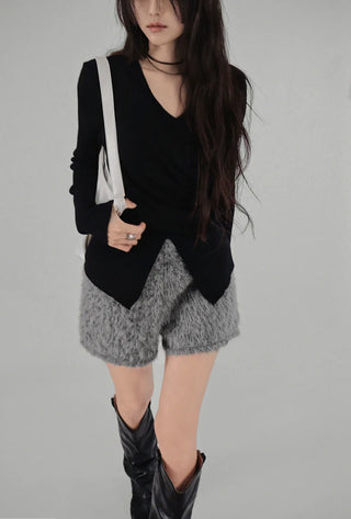 Wrap Mood Twisted Slit Soft V-Neck Knit