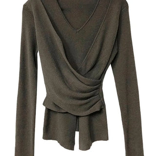 Wrap Mood Twisted Slit Soft V-Neck Knit