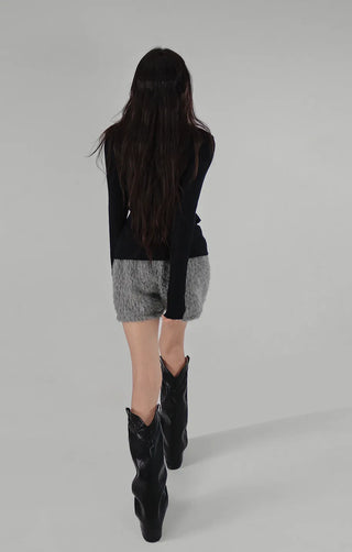 Wrap Mood Twisted Slit Soft V-Neck Knit