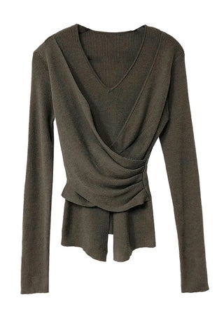 Wrap Mood Twisted Slit Soft V-Neck Knit
