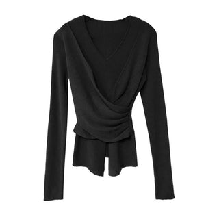 Wrap Mood Twisted Slit Soft V-Neck Knit