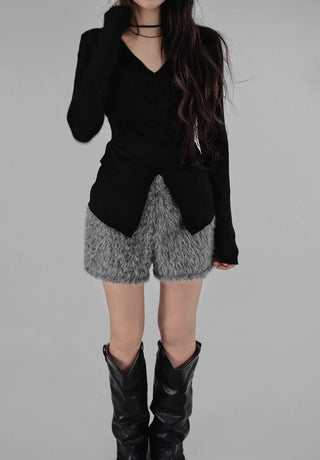 Wrap Mood Twisted Slit Soft V-Neck Knit