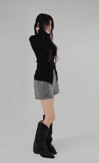 Wrap Mood Twisted Slit Soft V-Neck Knit