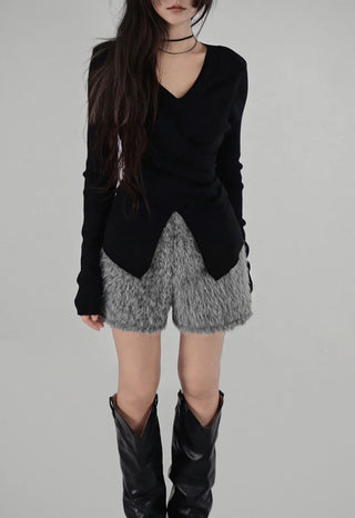 Wrap Mood Twisted Slit Soft V-Neck Knit