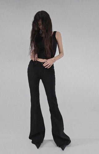 Peach Napping Low-Rise Span Real Bootcut Long Pants