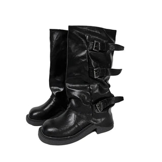 NUVE THREE BUCKLE WALKERS PLATFORM LONG BOOTS