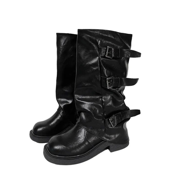 NUVE THREE BUCKLE WALKERS PLATFORM LONG BOOTS