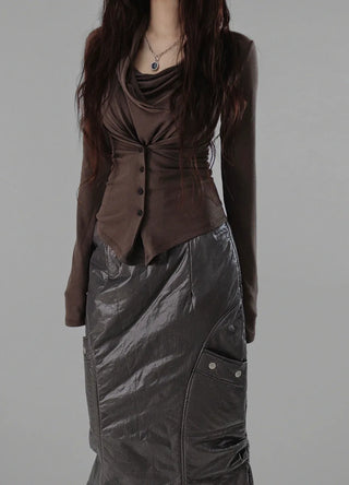 ZOO RINGDY POCKET SLIT PADDED LONG SKIRT