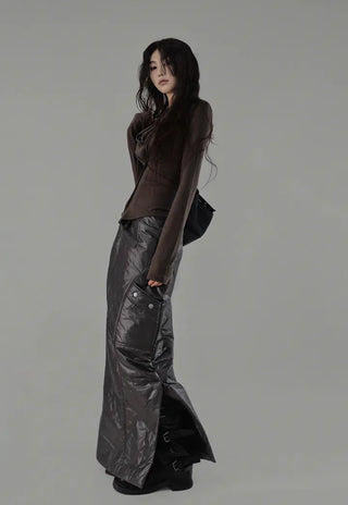 ZOO RINGDY POCKET SLIT PADDED LONG SKIRT