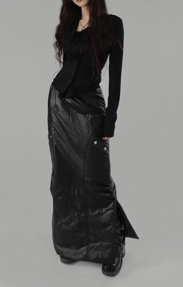 ZOO RINGDY POCKET SLIT PADDED LONG SKIRT