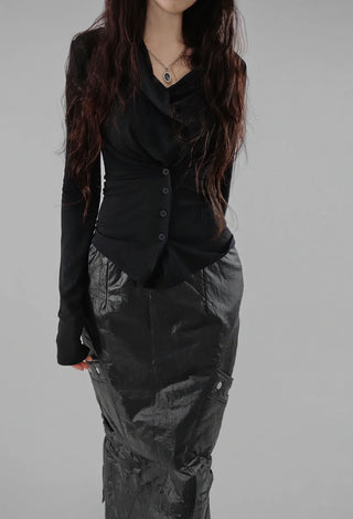 ZOO RINGDY POCKET SLIT PADDED LONG SKIRT