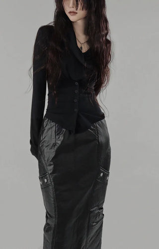 ZOO RINGDY POCKET SLIT PADDED LONG SKIRT