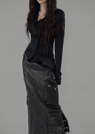 CORSET OPEN NECK LOOSE BUTTON UNBAL TEE