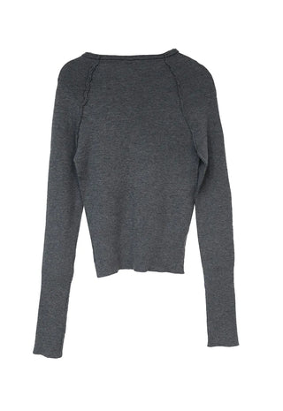 BLOCK CUT UNBAL SHIRRING BUTTON KNIT CARDIGAN