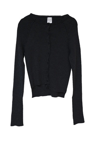 BLOCK CUT UNBAL SHIRRING BUTTON KNIT CARDIGAN