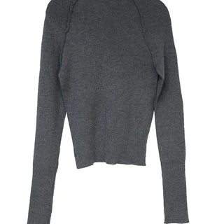 BLOCK CUT UNBAL SHIRRING BUTTON KNIT CARDIGAN