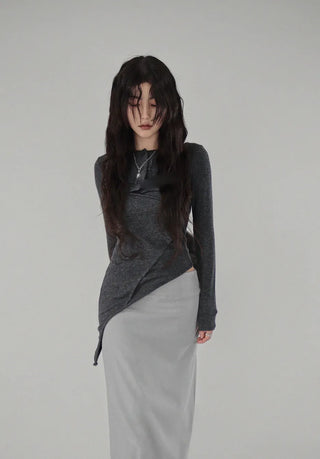 MILKY LOW-RISE BANDED LONG SKIRT