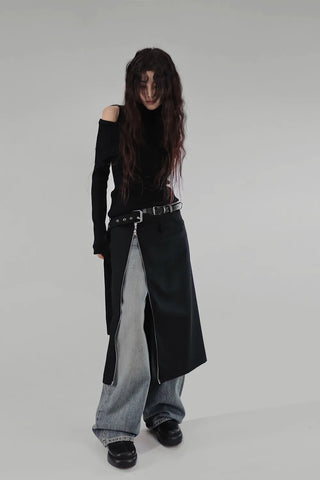 LE SHOULDER SLIT OFF-SHOULDER TURTLENECK KNITWEAR