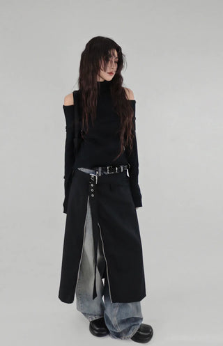 LE SHOULDER SLIT OFF-SHOULDER TURTLENECK KNITWEAR