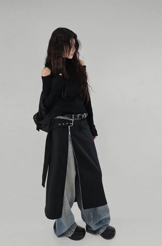 LE SHOULDER SLIT OFF-SHOULDER TURTLENECK KNITWEAR