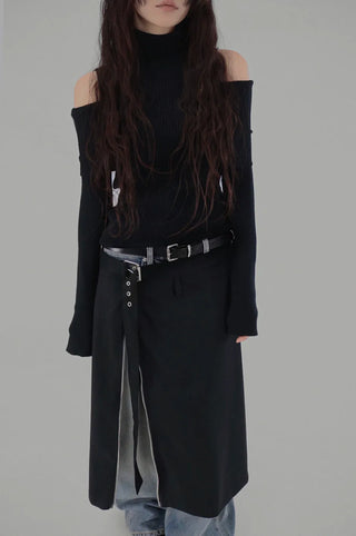 LE SHOULDER SLIT OFF-SHOULDER TURTLENECK KNITWEAR