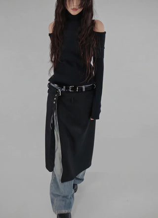 LE SHOULDER SLIT OFF-SHOULDER TURTLENECK KNITWEAR