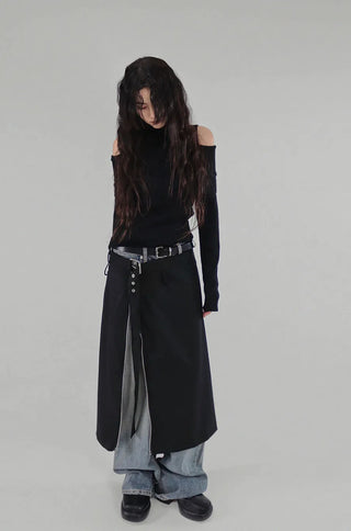 LE SHOULDER SLIT OFF-SHOULDER TURTLENECK KNITWEAR