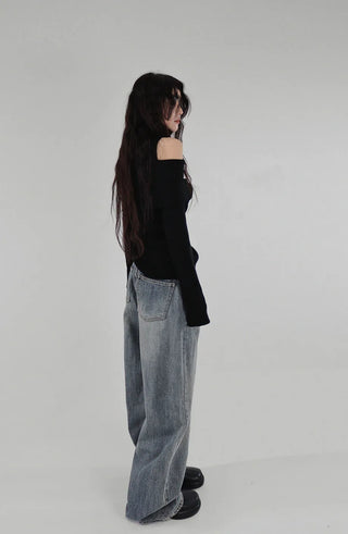PONG LOW RISE SEMI-WIDE DENIM PANTS
