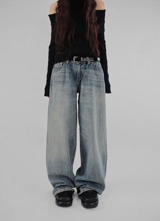 PONG LOW RISE SEMI-WIDE DENIM PANTS