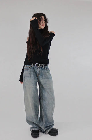 PONG LOW RISE SEMI-WIDE DENIM PANTS
