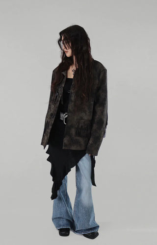 VINTAGE COLLAR SURGERY FRINGE LEATHER JACKET