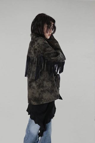VINTAGE COLLAR SURGERY FRINGE LEATHER JACKET