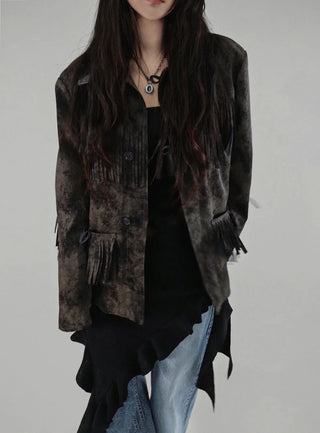 VINTAGE COLLAR SURGERY FRINGE LEATHER JACKET