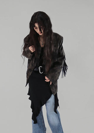 VINTAGE COLLAR SURGERY FRINGE LEATHER JACKET