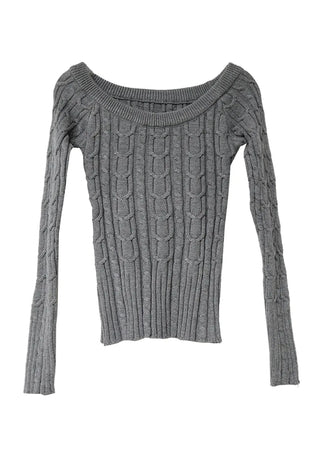 Twisted Wide Neck Half Off-Shoulder Round Knit Top