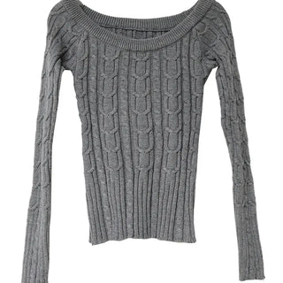 Twisted Wide Neck Half Off-Shoulder Round Knit Top