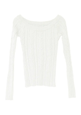 Twisted Wide Neck Half Off-Shoulder Round Knit Top
