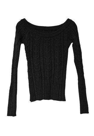 Twisted Wide Neck Half Off-Shoulder Round Knit Top