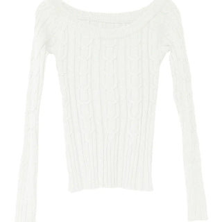 Twisted Wide Neck Half Off-Shoulder Round Knit Top