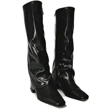 Unique Hidden Natural Wrinkle Middle Long Boots