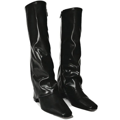 Unique Hidden Natural Wrinkle Middle Long Boots