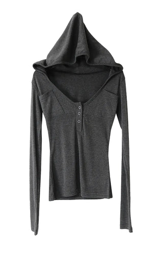 HOODIE POCKET U-NECK SNAP BUTTON HOOD T