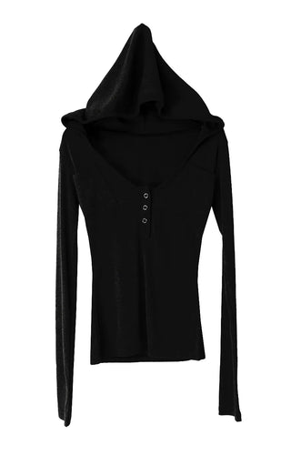 HOODIE POCKET U-NECK SNAP BUTTON HOOD T